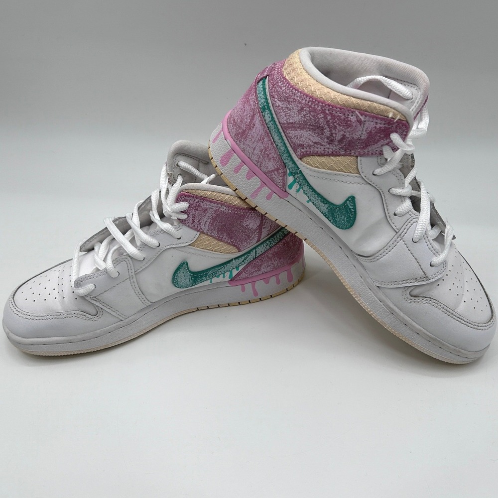 Nike Air Jordan 1 Mid SE Paint Drip Arctic Punch Ice Cream White Pink 7Y 8.5W